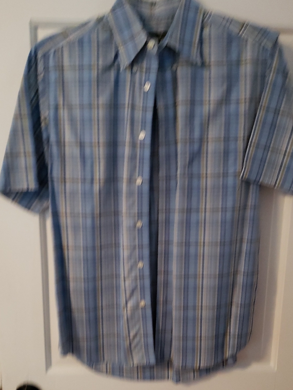 Eddie Bauer Blue Plaid Short-Sleeve Button-Down Shirt